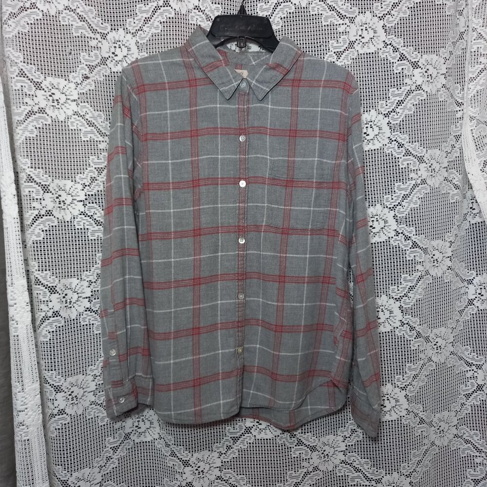 Faherty Shirt Men's Small Gray Red Plaid Flannel Casual Button Up Lightweight